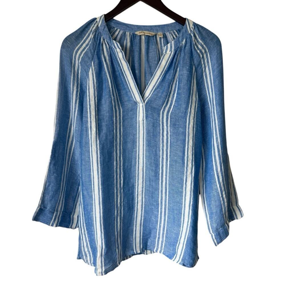Soft Surroundings Size Small Long Sleeve Blue Striped Women's Blouse